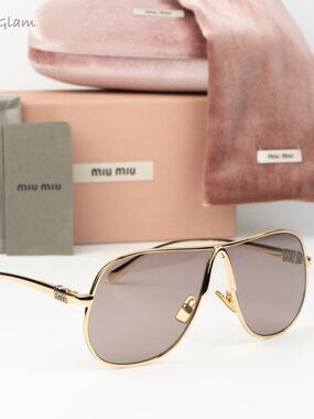 Miu Miu Women Sunglasses Gold Purple Brown Pilot MUA56S 5AK20I NEW AUTHENTIC
